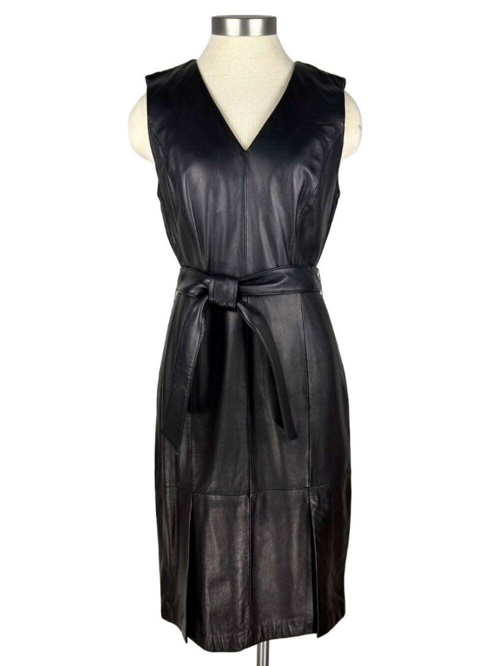 Antonio Melani Women’s Sheath Dress Luxury Black Leather Corporate Chic Size 8